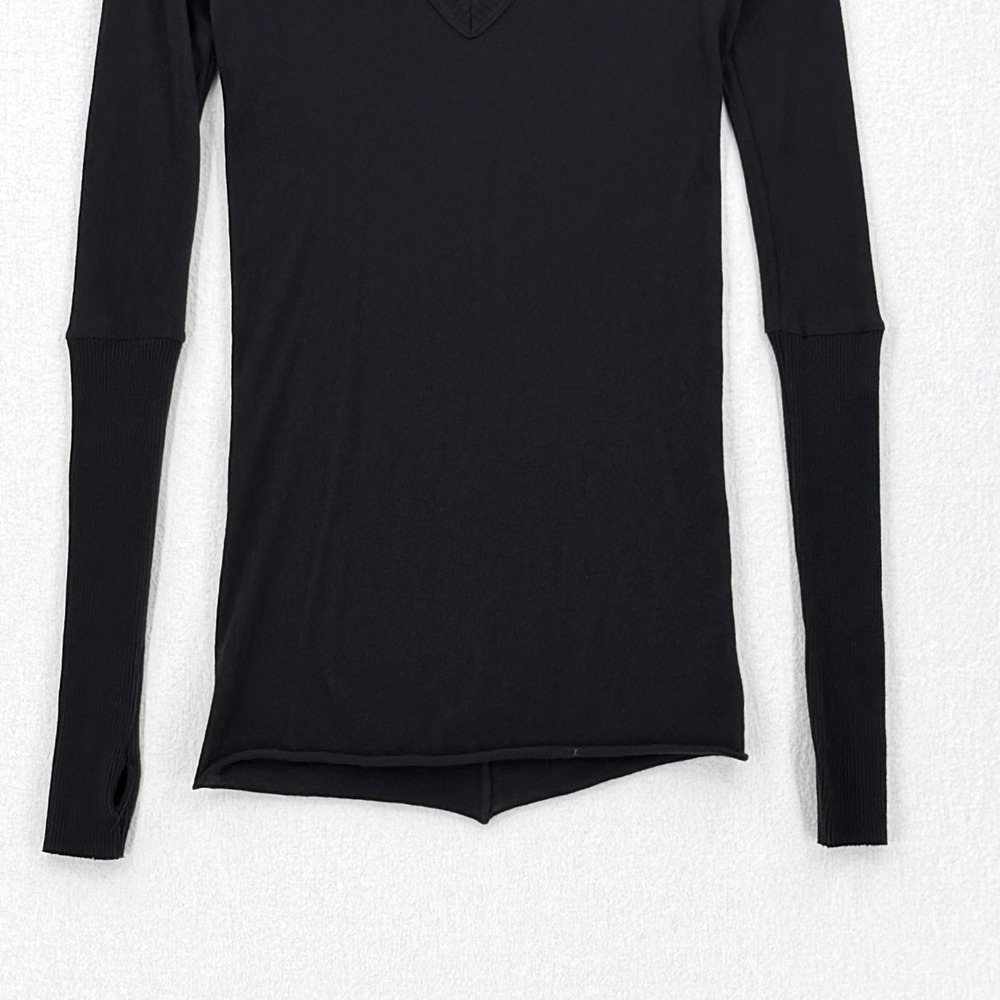 ENZA COSTA Cashmere Cuffed V Neck Top Womens Small Black Long Sleeve Luxury - Picture 9 of 15